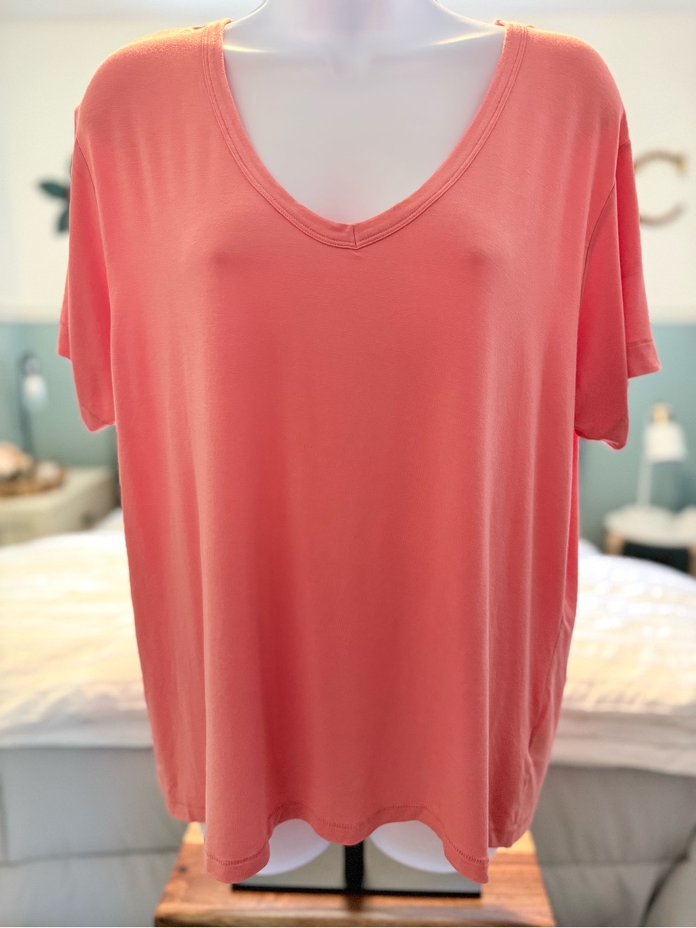 American Eagle Outfitters Coral V-Neck Short Sleeve Oversized Top